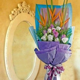 10 Purple Tulips & Heliconia Long Bouquet