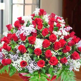 99 Red Roses in Basket All Round Arrangement