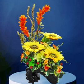 Artificial Sunflowers In Special Vase Table Arrangement