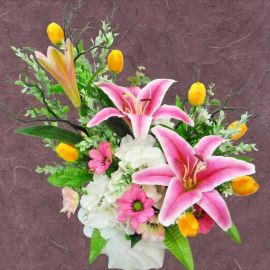 Artificial Lily & Tulip Flowers Table Arrangement About 50cm Height