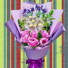 8 Rocher & 6 Purple Artificial Roses Delivery