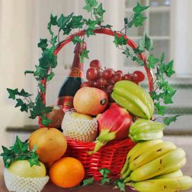 Mixed Fruits and Sparkling Grape Juice Basket