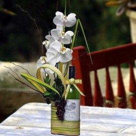 Live Phalaenopsis Orchids Arrangement With White Wine
