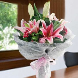 6 Pink Lilies Hand Bouquet