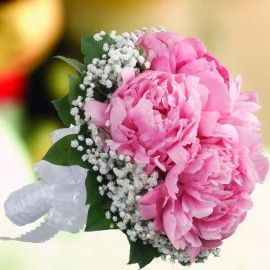 Peony Flowers With Baby's Breath Round Bouquet Delivery