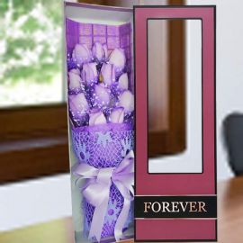 12 Purple Roses In Gift Box