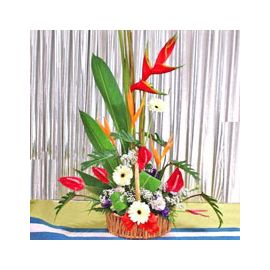 Red Anthurium and Heliconia arrangement